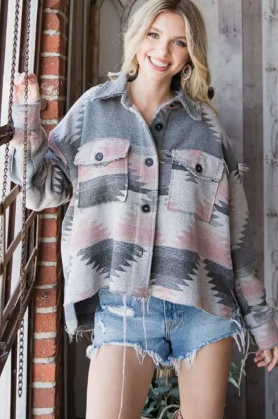 Veveret Pink Combo Aztec Knit Women's Jacket VJ70166-PINK