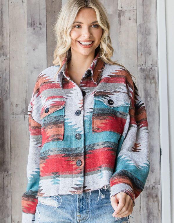 Veveret Teal Aztec Knit Women's Jacket VJ70166
