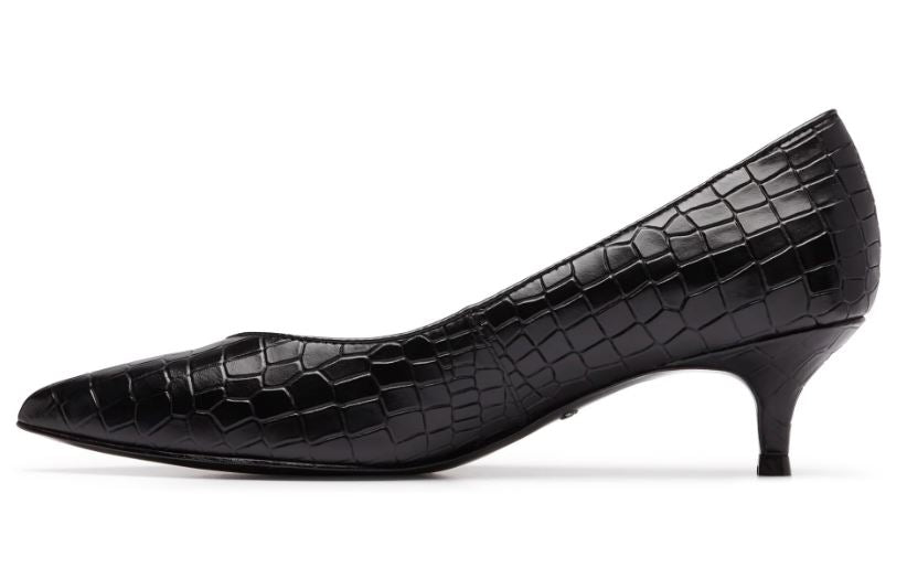 Vionic Black Embossed Leather Josie Womens Comfort Kitten Heel
