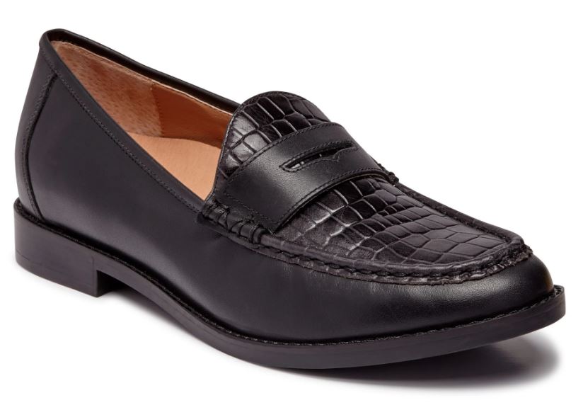 Vionic Black Embossed Leather Waverly Womens Loafter Shoes