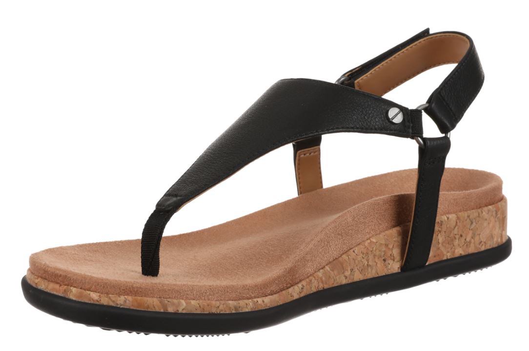 Vionic Black Leather Kirra II Toe Post Sling Back Sandals KIRRAII-001