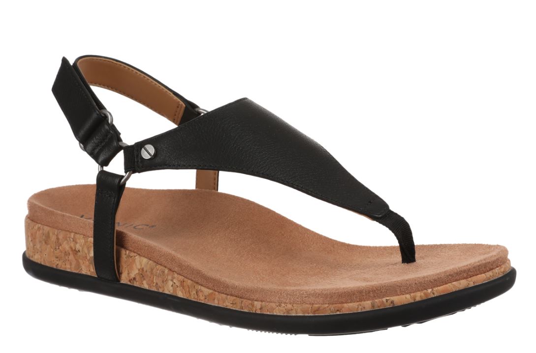 Vionic Black Leather Kirra II Toe Post Sling Back Sandals KIRRAII-001