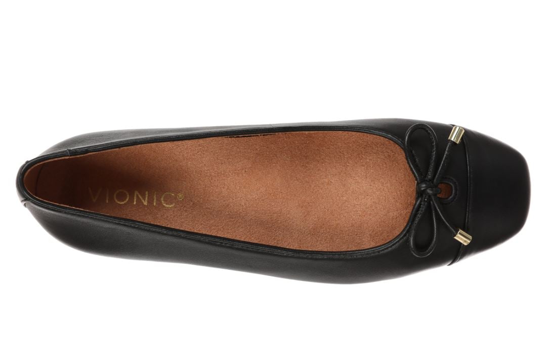 Vionic Black Leather Klara Women's Ballet Flats KLARA-001