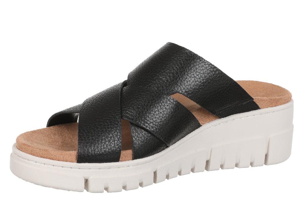 Vionic Black Leather Uptown Sunset Women's Wedge Sandals J3196L1001