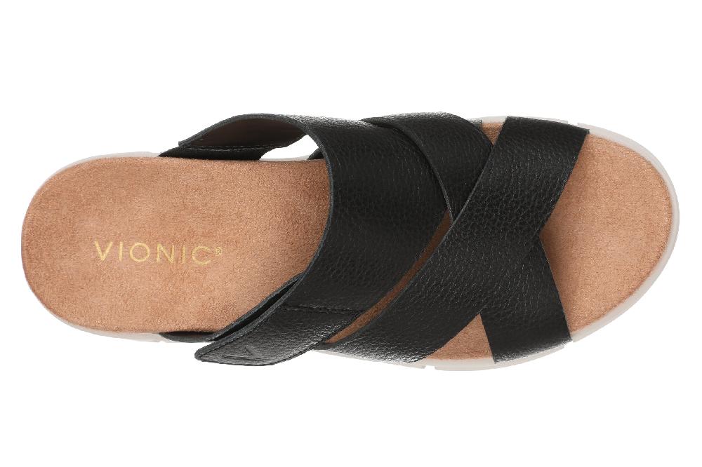 Vionic Black Leather Uptown Sunset Women's Wedge Sandals J3196L1001