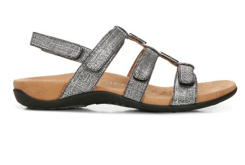 Vionic Black Metallic Amber Ajustable Womens Comfort Sandals