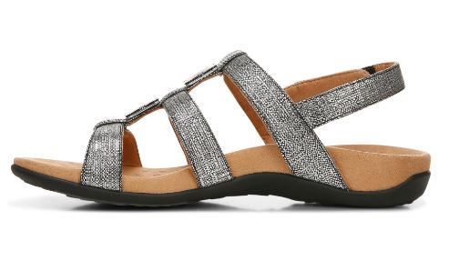 Vionic Black Metallic Amber Ajustable Womens Comfort Sandals