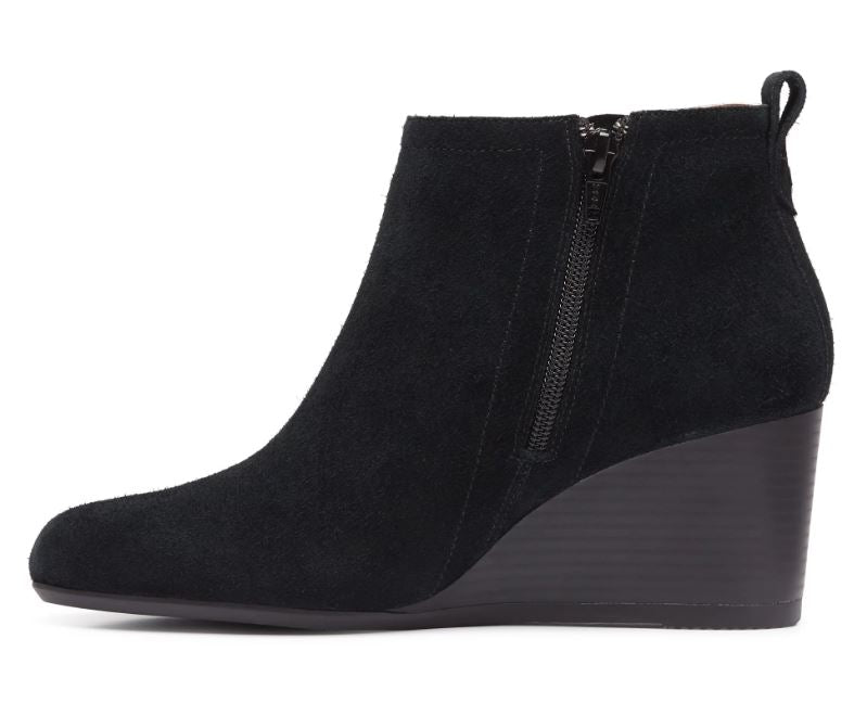 Vionic Black Suede Paloma Womens Short Wedge Boots