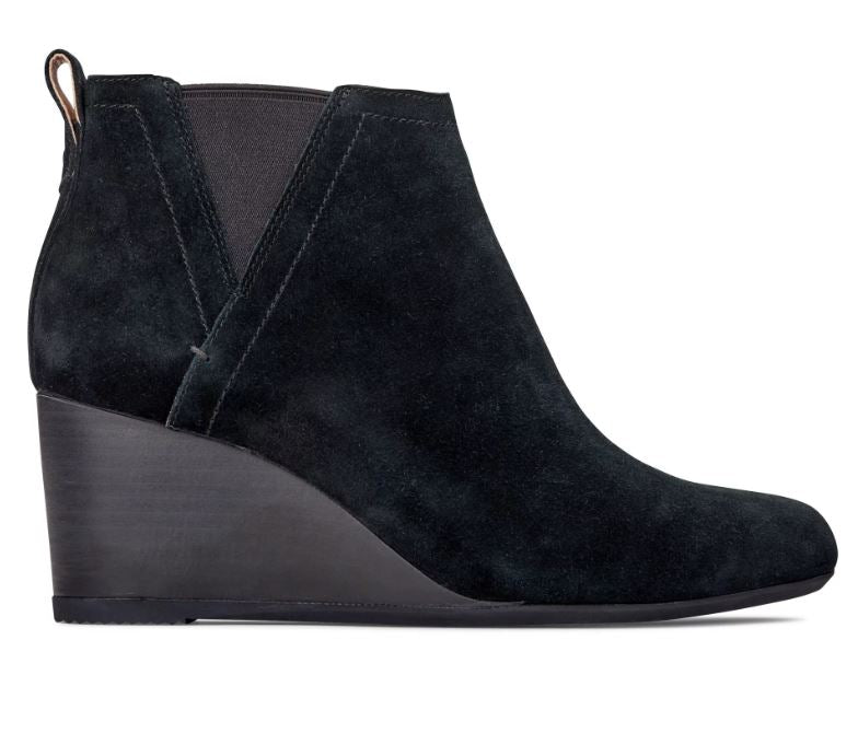 Vionic Black Suede Paloma Womens Short Wedge Boots
