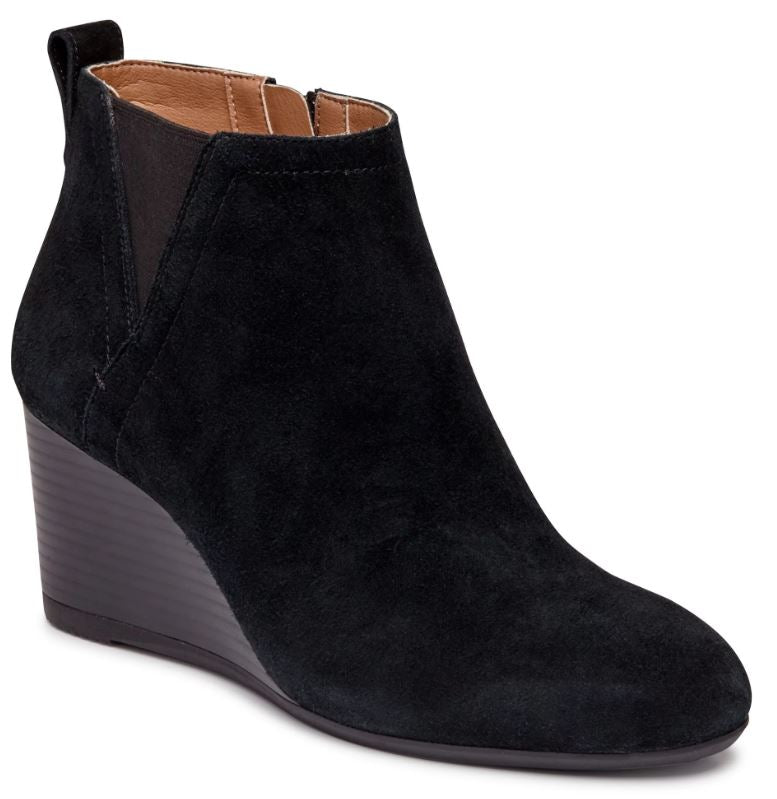 Vionic Black Suede Paloma Womens Short Wedge Boots