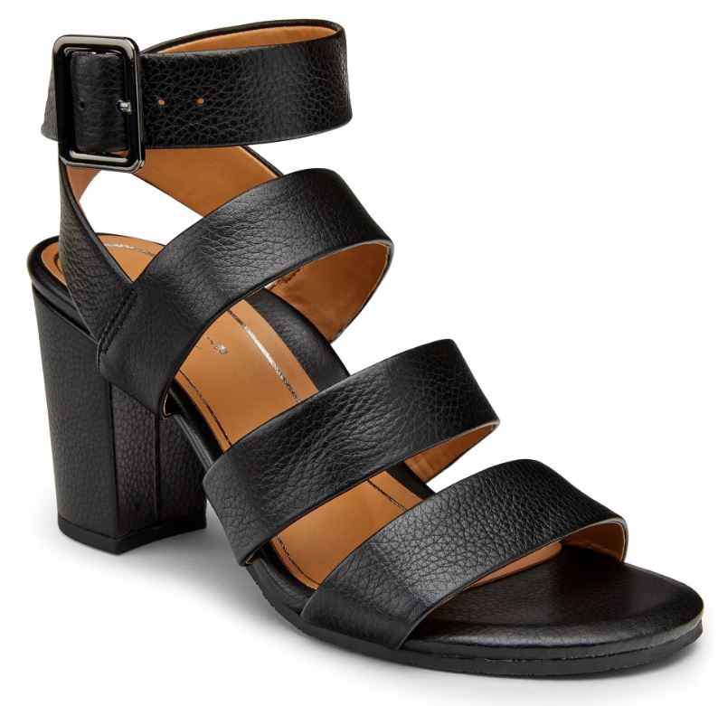 Vionic Blaire Black Leather Heeled Womens Comfort Sandals