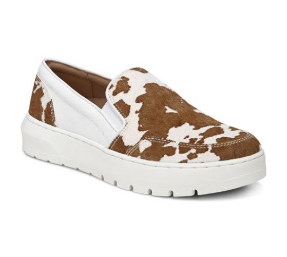 Vionic Brown Cow Print Dinora Women's Slip On Shoes DINORA-COW