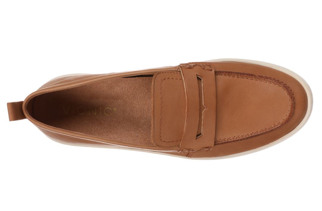 Vionic Camel Leather Uptown Women's Packable Loafer Shoes UPTOWN-202