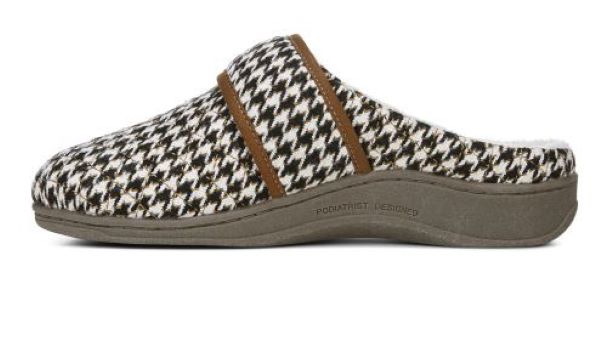 Vionic Cream Houndstooth With Brown Trim Carlin Womens Slippers CARLIN-CREAMMLT