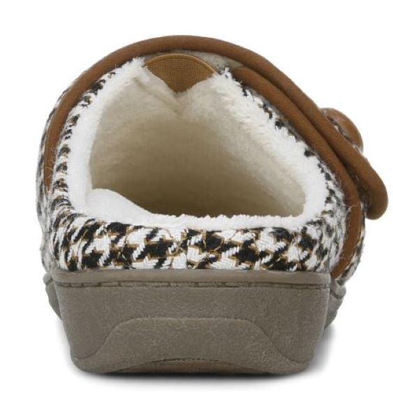 Vionic Cream Houndstooth With Brown Trim Carlin Womens Slippers CARLIN-CREAMMLT