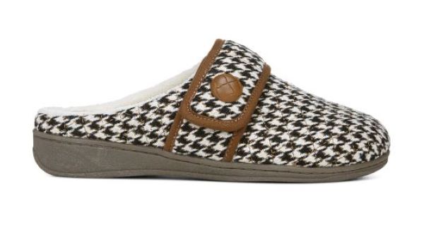 Vionic Cream Houndstooth with Brown Trim Carlin Womens Slippers CARLIN-CREAMMLT