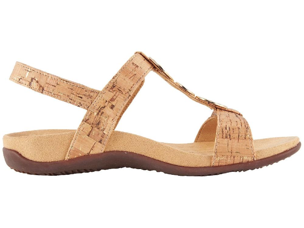 Vionic Gold Cork Farra Womens Adjustable Strap Comfort Sandals