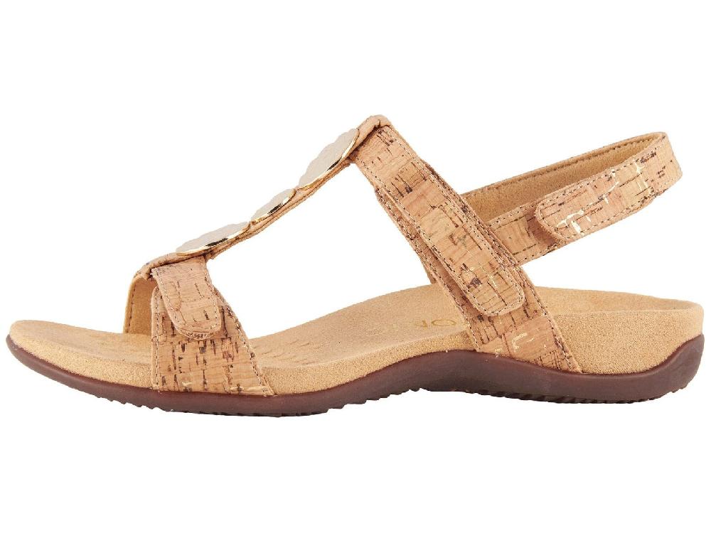 Vionic Gold Cork Farra Womens Adjustable Strap Comfort Sandals
