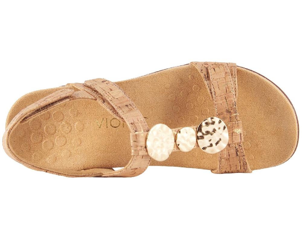 Vionic Gold Cork Farra Womens Adjustable Strap Comfort Sandals