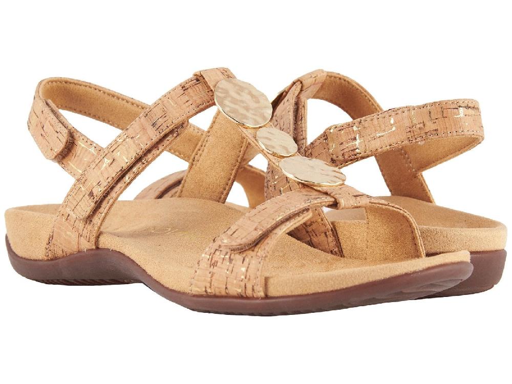 Vionic Gold Cork Farra Womens Adjustable Strap Comfort Sandals