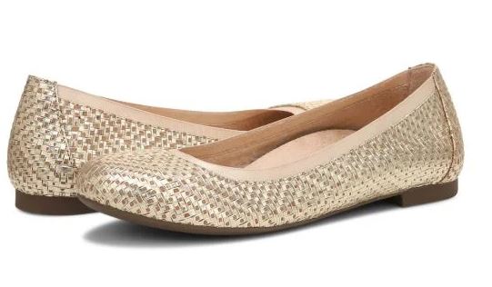 Vionic Gold Leather Anita Flat Womens Ballet Flats