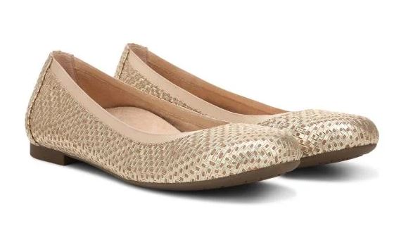 Vionic Gold Leather Anita Flat Womens Ballet Flats