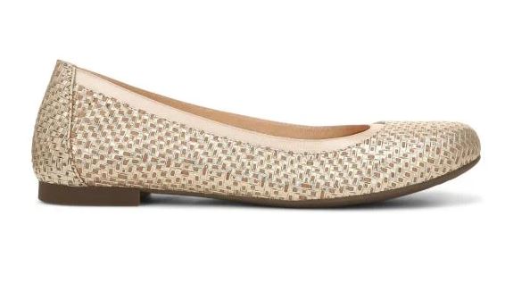 Vionic Gold Leather Anita Flat Womens Ballet Flats