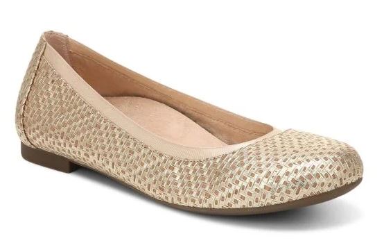Vionic Gold Leather Anita Flat Womens Ballet Flats