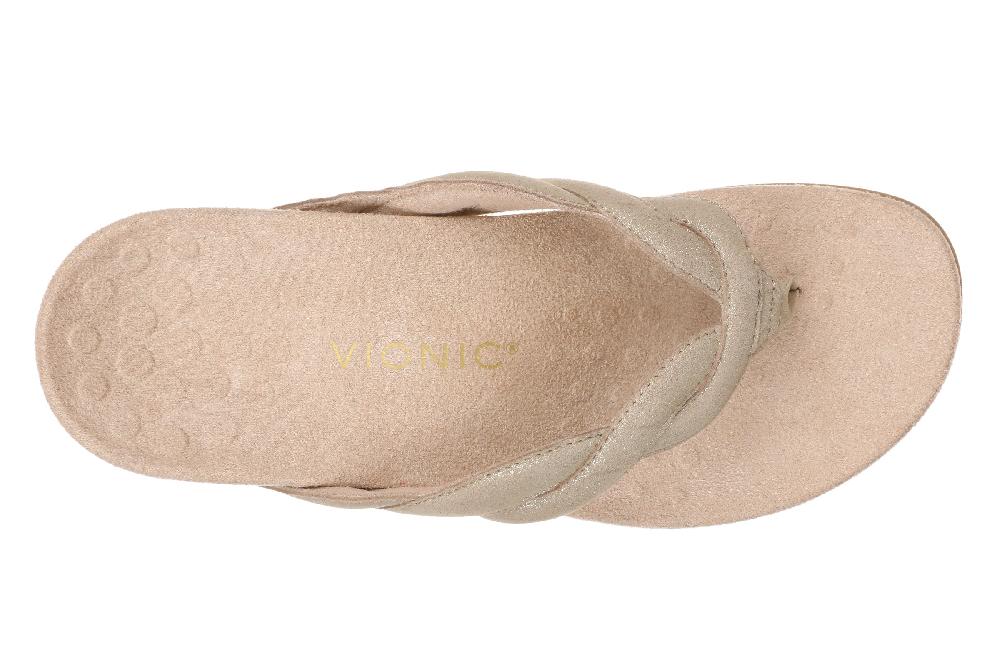 Vionic Gold Shimmer Leather Bella Braid Women's Toe Post Sandals J4526L3700