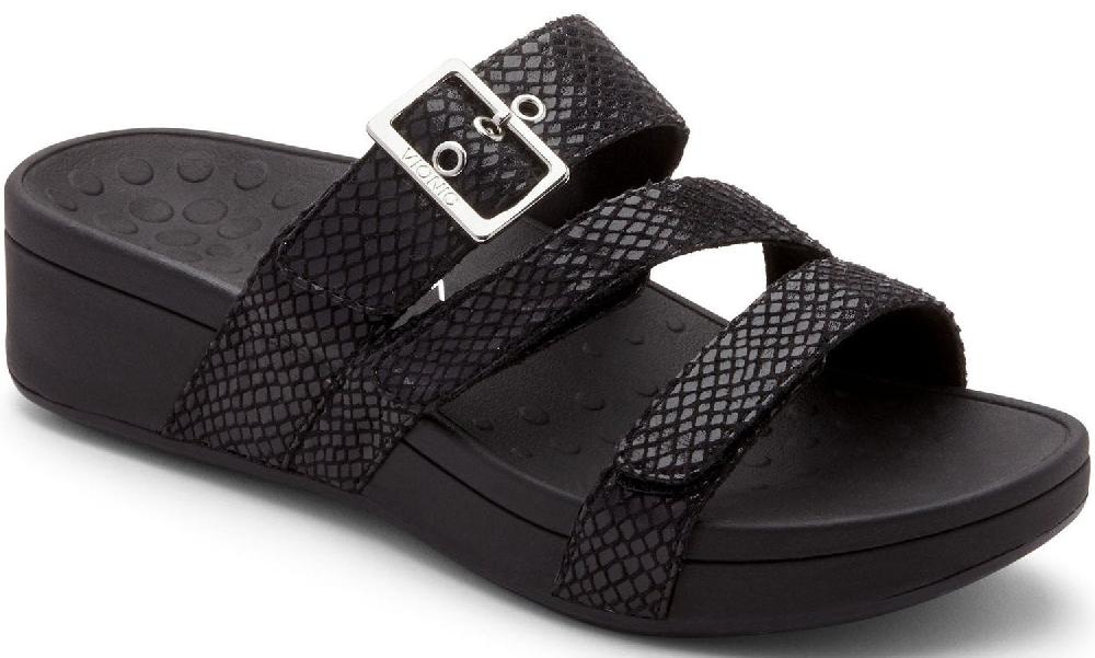 Vionic Rio Black Snake Adjustable Straps PLatform Comfort Womens Sandals RIO-BLKSNK
