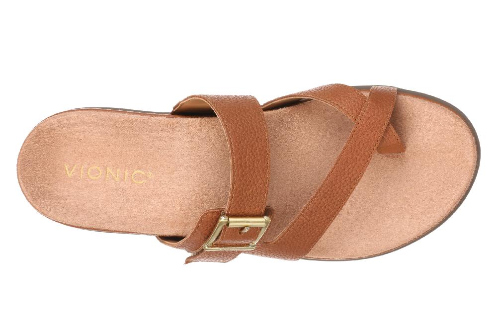 Vionic Tan Leather Carmela Women's Strappy Toe Loop Sandals CARMELA-200