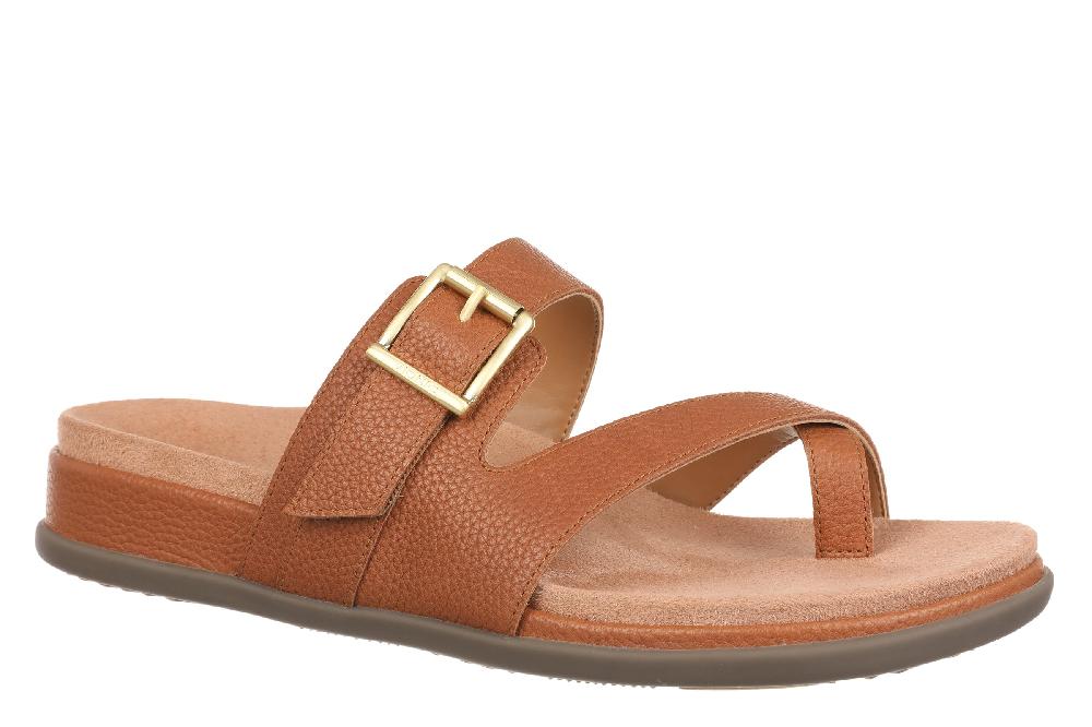 Vionic Tan Leather Carmela Women's Strappy Toe Loop Sandals CARMELA-200