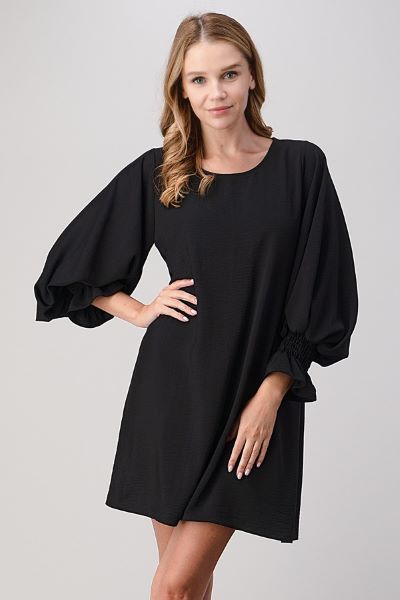 Vision Apparel Black Ladies Bubble Sleeve Shift Dress D952-BLK