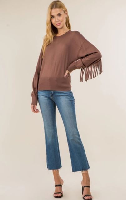 Vision Apparel Brown Fringe Womens Western Sweater T9390-BRN