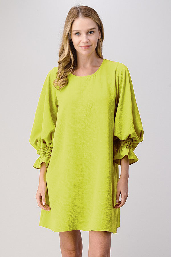 Vision Apparel Lime Womens Bubble Sleeve Shift Dress D952-LIME