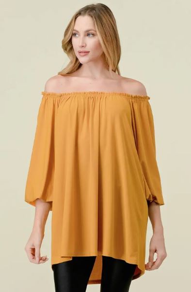 Vision Apparel Mustard Off The Shoulder Bubble Sleeve Women's Tunic T6940-MUS