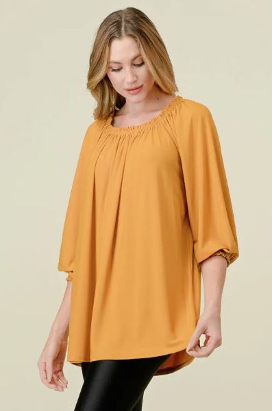 Vision Apparel Mustard Off The Shoulder Bubble Sleeve Women's Tunic T6940-MUS