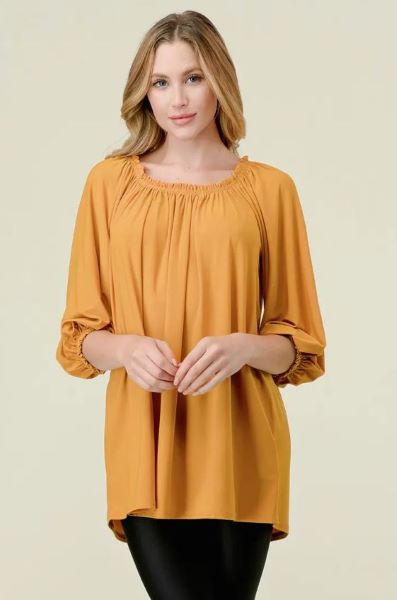 Vision Apparel Mustard Off the Shoulder Bubble Sleeve Women's Tunic T6940-MUS