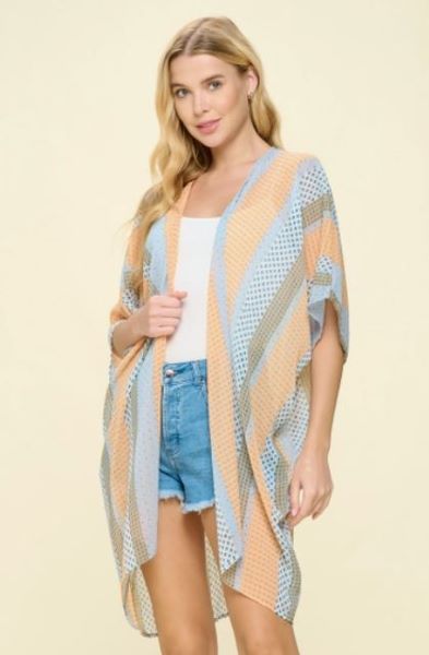 Vision Apparel Orange Vertical Geometric Print Oversized Kimono in Curvy Sizes T6977-ORG-CURVY
