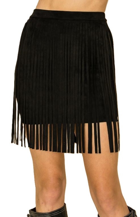 Vocal Apparel Black Suede Fringe Women's Mini Skirt 20250SK-BLACK