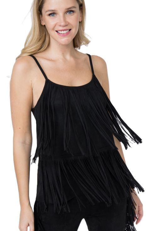Vocal Apparel Black Suede Fringed Women's Camisole IM2012T-BLK