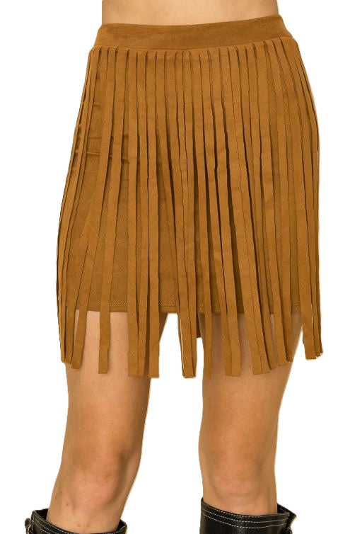 Vocal Apparel Camel Suede Fringe Women's Mini Skirt 20250SK-CAMEL