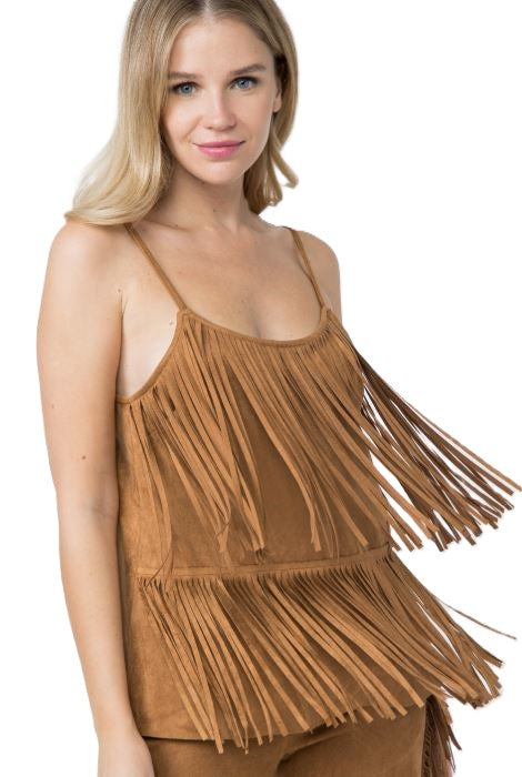 Vocal Apparel Camel Suede Fringed Women's Camisole IM2012T-CAMEL