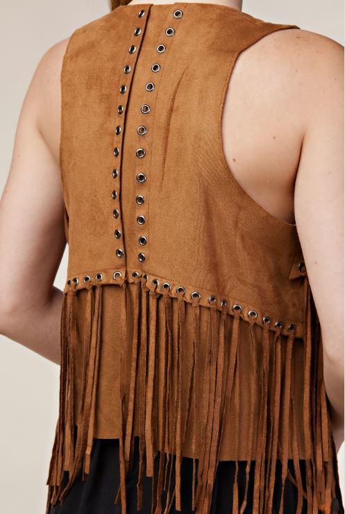Vocal Apparel Camel Women's Vest With Fringed Detailing IM0653V-CAMEL