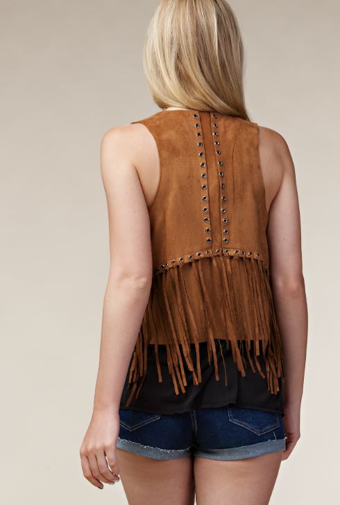Vocal Apparel Camel Women's Vest With Fringed Detailing IM0653V-CAMEL