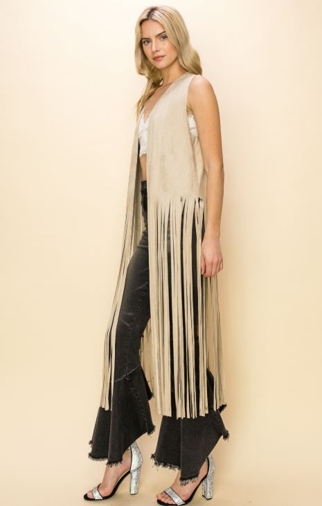 Vocal Apparel Cream Women's Long Fringe Vest 20247V-CREAM