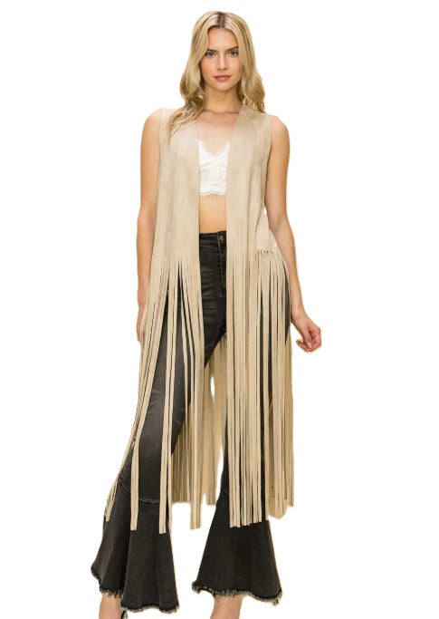 Vocal Apparel Cream Women's Long Fringe Vest 20247V-CREAM
