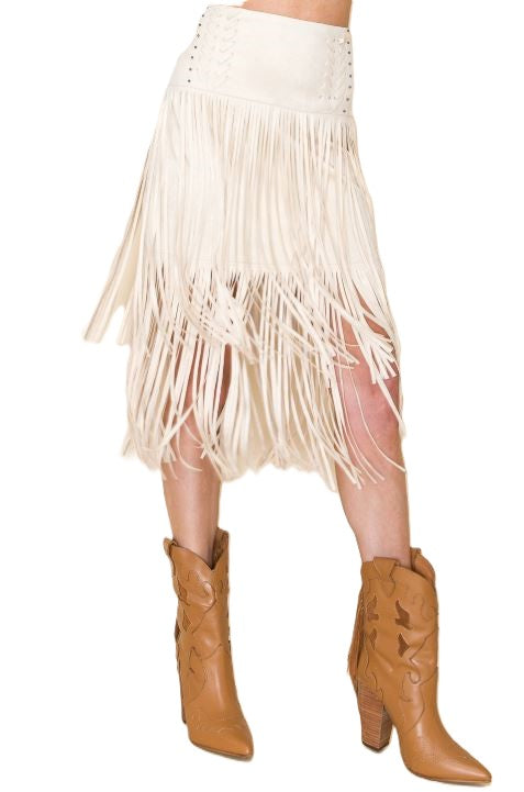 Vocal Apparel Natural Suede Fringe Women's Skirt W3772SK-NATURAL