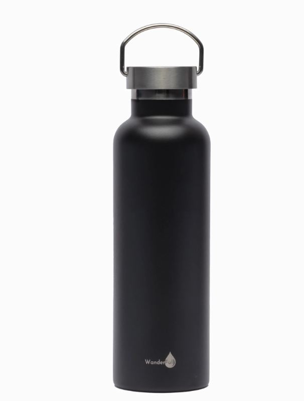 Wanderfull Black with Silver Top 24 Oz. Stainless Steel Insulated Water Bottle BOTTLEBL24