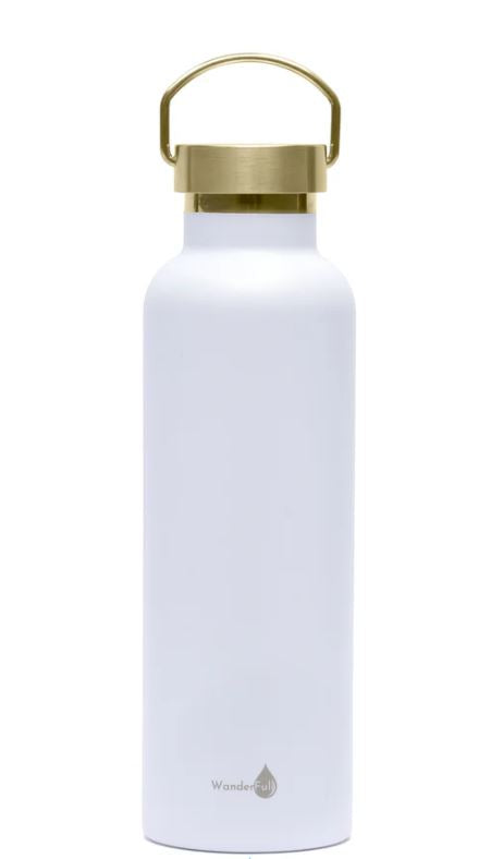 Wanderfull White with Gold Top 24 Oz. Insulated Water Bottle BOTTLEWHGOLD24